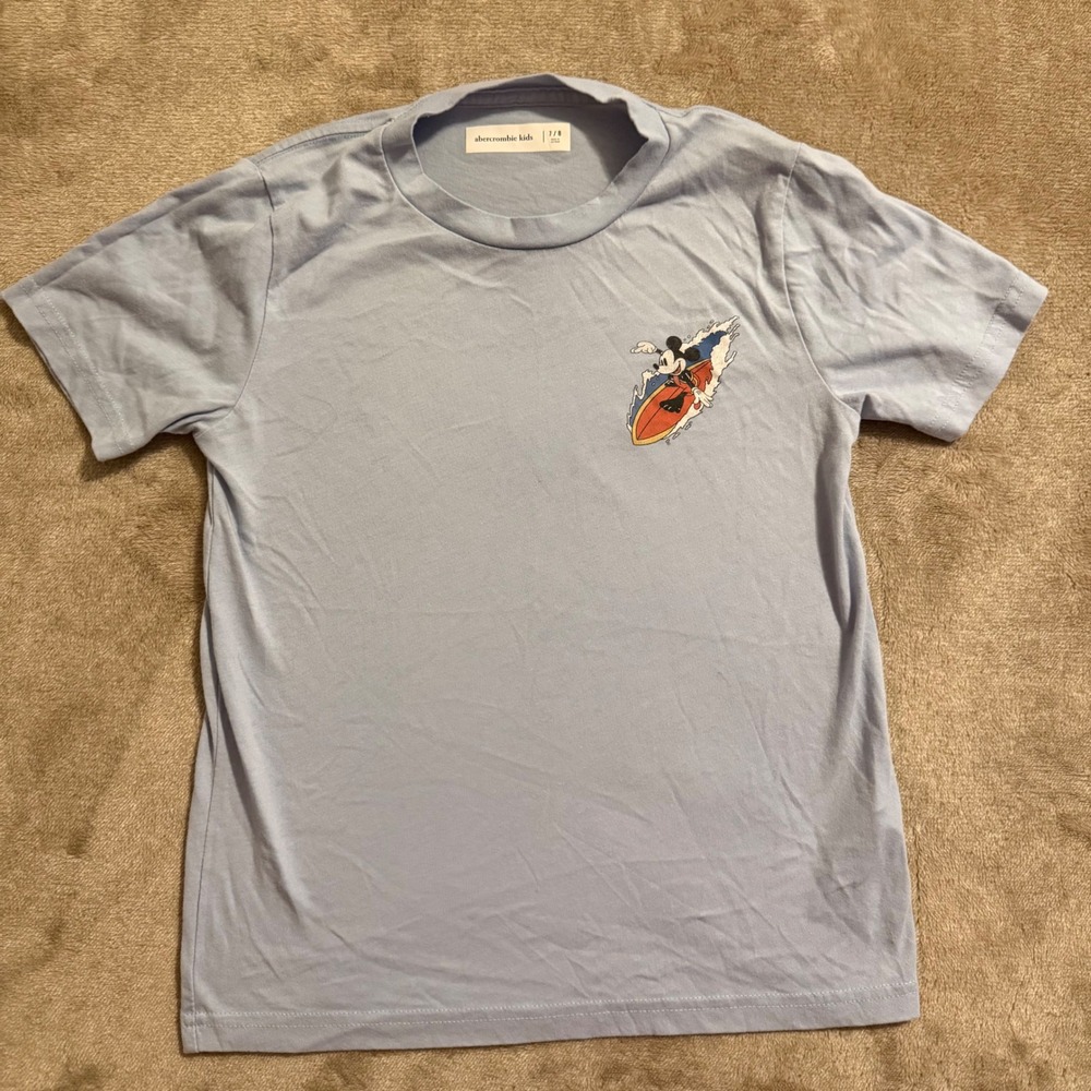 Abercrombie Kids Disney Mickey Mouse Donald Duck Surfing T-Shirt Light Blue 7/8